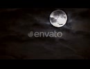 Mysterious Night Sky with Silhouette of Passenger Airplane Flying Over Night Full Moon