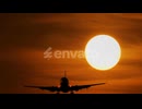 Airplane Silhouette Takeoff During Sunset Time