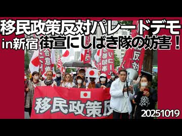 街宣妨害にしばき隊がからむ、拡声器でわめく。帰れコールでしばき退散。移民政策反対パレードデモin新宿 20251019