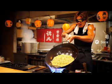 拓也さん風AIオッサン、キメション入りチャーハンを調理