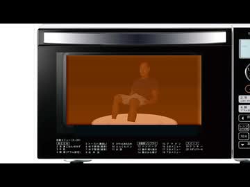 電子レンジで温められながらインタビューに答える先輩