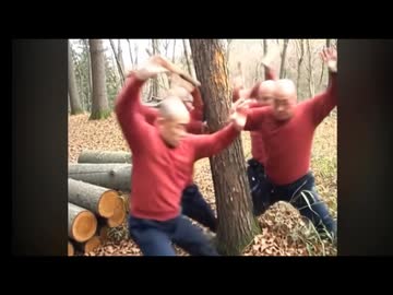 熊狩り武者修行の旅に出る前日に公園で自分の力の最終確認をします