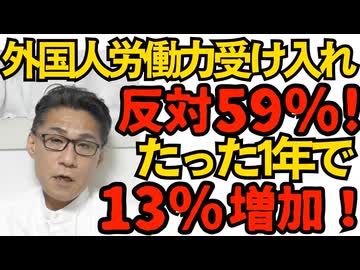 外国人労働力受け入れに反対＝59％ たった1年で46％から13％増加  理由1位は「治安が悪化しそう」年代が高くなるほど危機感薄く呑気 年代間の情報格差が凄まじいことに 251202