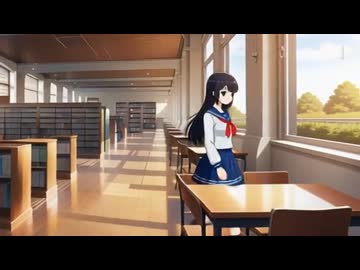 PixVerseで生成した「図書館を歩いて本を探す女の子」