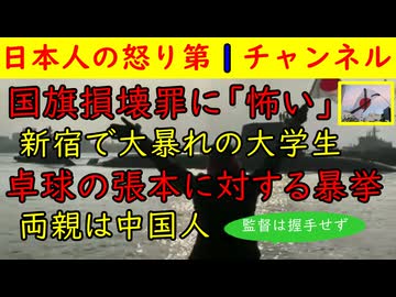 【国旗損壊罪に「怖い～！」】毎日新聞が日の丸にバツ印の張本人に取材「私はただの大学生です」【卓球の張本選手】中国のあまりに非礼な対応をぶち飛ばし優勝