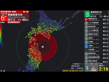 2025年12月8日　青森県東方沖　M7.5　最大震度6強など
