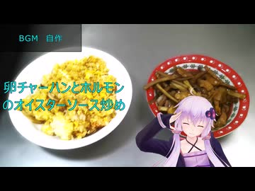 [VOICEROIDキッチン]卵チャーハンとホルモンのオイスターソース炒め[ゆかりの料理記録]