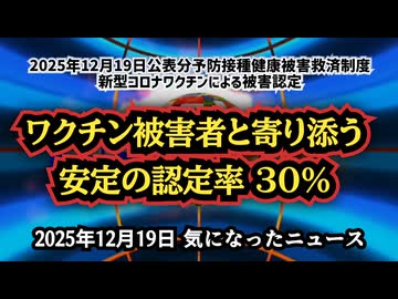 ◆2025年12月19日公表分予防接種健康被害救済制度 新型コロナワクチンによる被害認定 ～ ワクチン被害者と寄り添う安定の認定率30%