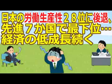 【2ch】日本の労働生産性２８位に後退、先進７か国で最下位…デフレやコロナ禍で経済の低成長続く★2 [ぐれ★]【ゆっくり】
