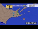 ⚠2025年12月20日21時33分ごろ　根室半島南東沖地震　M5.2　ごく浅く　最大震度3　北海道根室市
