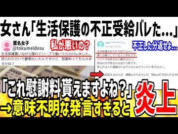 女さん「生活保護の不正受給バレました。慰謝料貰えますか？」→意味不明すぎてドン引きされてる模様...