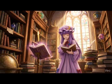 AI動画習作：詠唱しようとして咳き込むパチュリー