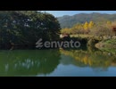 Lake Reflecting Autumn Colors, Aerial View