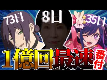 国内1億再生回数最速ランキング