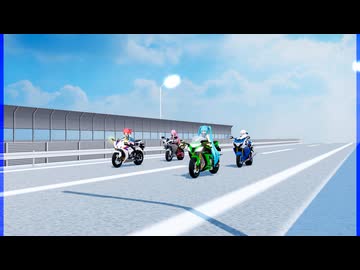 MMD、テト、ミク、ハク、ルカ、計４人、と、バイク、で、多重未来のカルテット