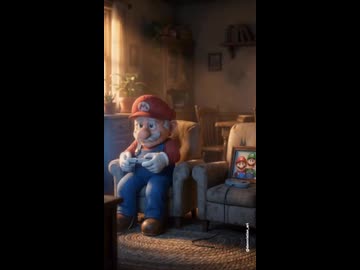 ホモと見る昔を懐かしんでマリオカートをプレイするマリオ