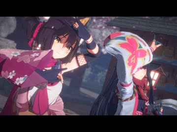 【MMDドルフロ2・ブルアカ】サクラとイズナでキツネキス【一○○式 & 久田イズナ】