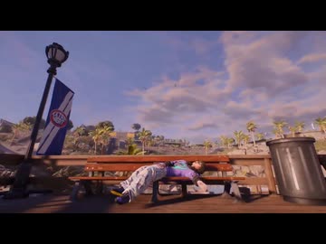 ホモと見るベンチの上に着地するskate.プレイヤー