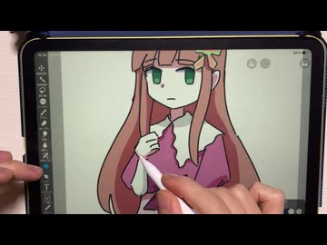 iPadで女の子キャラを静かに描く動画（無音）