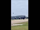 Battle-damaged USAF KC-135 tanker returning from the Middle East sporting a number of patched