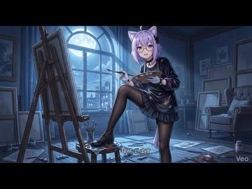 アトリエで絵を描くシス