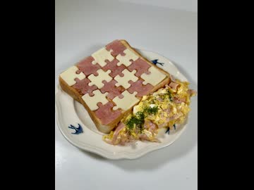 ショート 3Dプリンターで作ったハムとチーズのパズルトースト