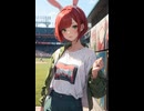 ウサギの女の子「ウェンディちゃん」のAIイラスト　※野球場にいるバージョン