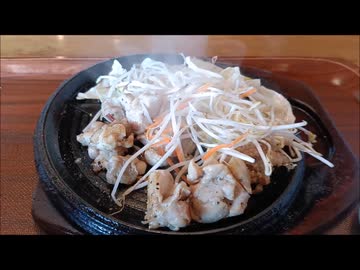 鶏肉と野菜、ピラフ＆ハンバーグを鉄板で焼いて食べる