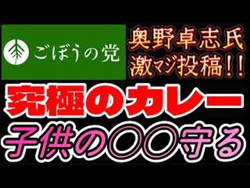 20260520_2026年5月20日、ごぼうの党党首、奥野卓志氏が緊急投稿『究極のカレー、子供たちの〇〇を守る』　#奥野卓志　#ごぼうの党　#こども食堂