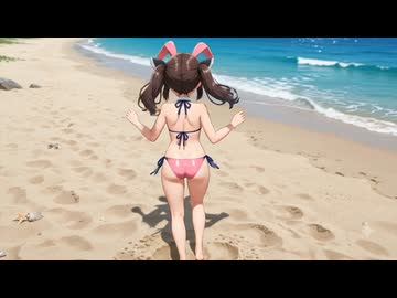 【東北きりたん】砂浜でウサ耳をつけてとびきり可愛い笑顔でぴょんぴょん飛び跳ねる！その無邪気でキュートな姿に思わず目が釘付け。見ているだけで心が癒やされる最高の夏を感じる10秒間をぜひ体験してください！