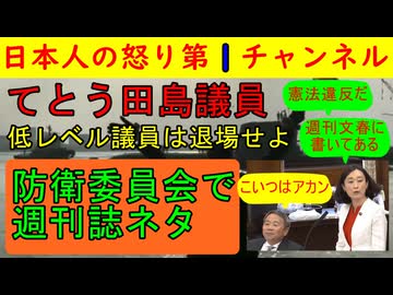 【てとう田島議員がまたやらかす】外交防衛委員会で「週刊文春が！！」あまりの事態に横の碩平議員も笑ってしまう