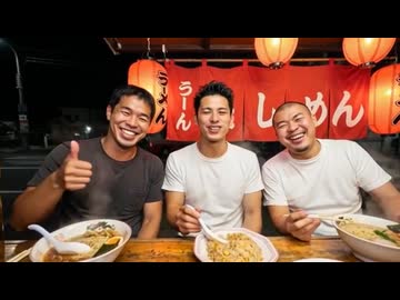 ラーメン屋の屋台で食べる空手部.AI