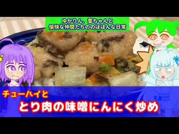【VOICEROID・VOICEVOX】ゆかりん、雪ちゃんと愉快な仲間たちの、のほほんな日常　チューハイと鳥肉の味噌ニンニク炒め