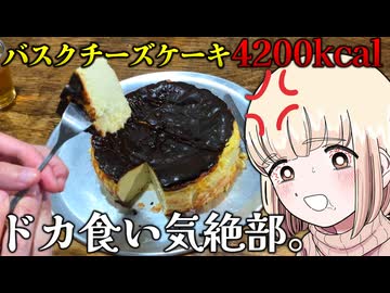 バスクチーズケーキ4200kcal、一人で全部食う【ドカ食い気絶部】