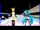 MMD、リン、ミク、計2人、で、NEVERCROSSU