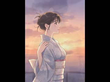 浴衣 着物: 日本の夏の夕暮れ　海を見晴らす高台にて