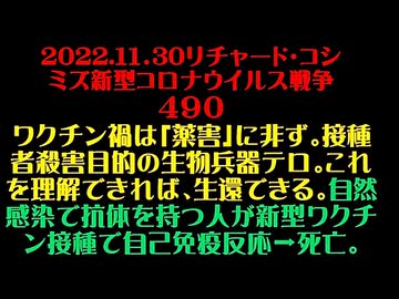 【2022年11月30日 ：『 リチャード・コシミズ「 Internet Lecture 」｟ 新型コロナウイルス戦争 ４９０ ｠｟ RK LIVE ｠｟ 改良版 ｠』】