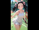 テニスをしている竈門メイベルちゃん