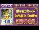 《172枚/週｜20%以上下落 ポケカ(3店舗)｜7月23日》＜300円以上変動＞ 買取相場 ※シングルのみ、未開封・サプライなし #ポケモンカード