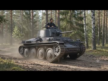 ドイツ軽戦車　_38[t]_が、森の中を走っている