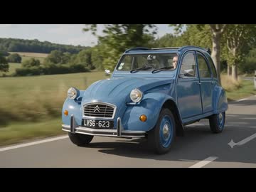 シトロエン_2CVがフランスの郊外をのどかに疾走している