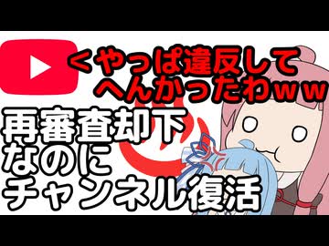 再審査却下したくせにYoutubeチャンネルBANが撤回された