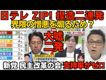 日テレ「ZIP!」が捏造2連発 小野田きみ大臣への憎悪を煽って界隈の暴走暴発を期待か／中道改革連合改め新党「民主改革の会」の支持率はゼロ おもしろいように落ちぶれました 260919