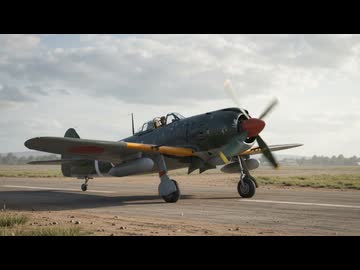 4式戦闘機　疾風が滑走路を疾走して飛び立っていく