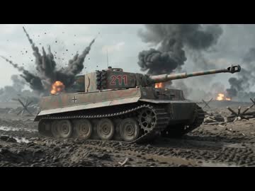 タイガー戦車が戦場を駆け抜けている