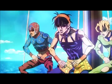間違えて7部EDが流れるも構わずギャングダンスをするミスタ達