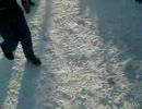 屋根から雪がじわじわと、そして雪崩のように落ちてくる様子